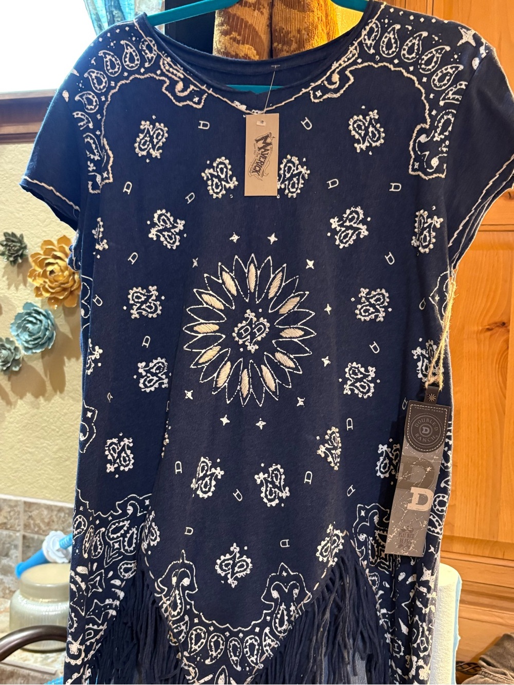 Double D Ranch Navy Bandana Print Fringe Crop Top